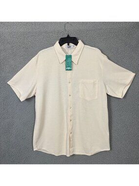 Vatpave Mens Button-Up Short Sleeve Textured Shirt Cream Size 2XL NWT's.